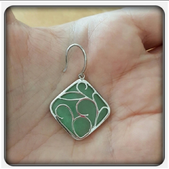NWOT Genuine Jade & Sterling Silver Earrings - Picture 6 of 8
